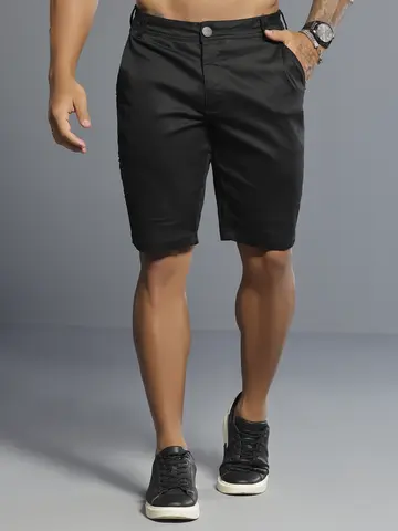 Bermuda Masculina Preta Casual Pit Bull Jeans com Bordado Lateral