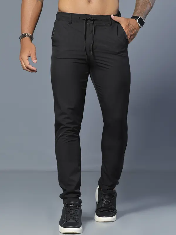 Calça Masculina Preta Confortável e Estilosa com Cordão de Amarração Pit Bull Jeans