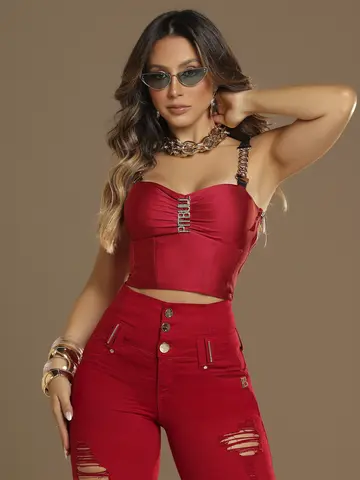 Corset Vermelho Modelador e Elegante com Alças Personalizadas Pit Bull Jeans