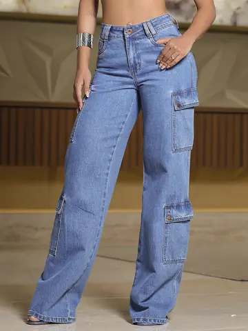 Calça Wide Leg Cargo Estilosa Pit Bull Jeans com Caimento Sofisticado