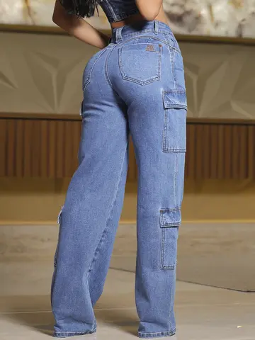 Calça Wide Leg Cargo Estilosa Pit Bull Jeans com Caimento Sofisticado