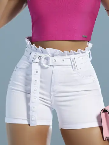 Short Clochard Branco Confortável e Casual com Cinto Pit Bull Jeans