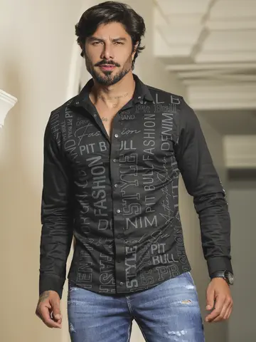 Camisa Preta Masculina Manga Longa Estilosa