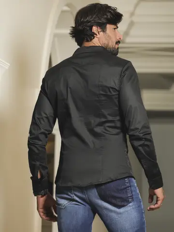 Camisa Preta Masculina Manga Longa Estilosa