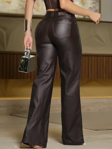 Calça Wide Leg Color Resinada Pit Bull Jeans Sofisticada e Elegante