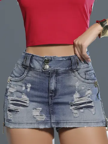 Short Saia Sofisticado e Estiloso com Toque Destroyed Pit Bull Jeans