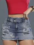 Short Saia Sofisticado e Estiloso com Toque Destroyed Pit Bull Jeans
