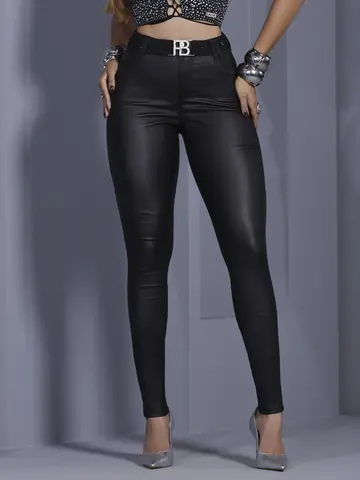 Calça Skinny Preta Modeladora e Sofisticada com Cinto Pit Bull Jeans