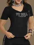 T-shirt Preta Fashion e Confortável com Estampa em Relevo Pit Bull Jeans