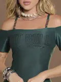 Vestido Sexy Verde Modelador e Elegante com Logomania em Brilho Pit Bull Jeans