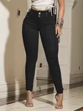 Calça Skinny Preta Modeladora e Sofisticada com Elástico Lateral Pit Bull Jeans