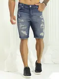 Bermuda Masculina Sofisticada com Lavado Médio e Estilo Destroyed Pit Bull Jeans
