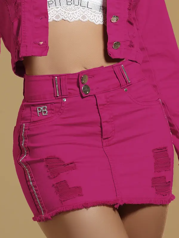 Minissaia Color Sofisticada e Casual com Detalhes de Strass Pit Bull Jeans
