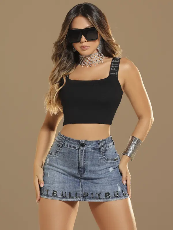 Short Saia Casual e Estiloso com Escrita Bordada Pit Bull Jeans