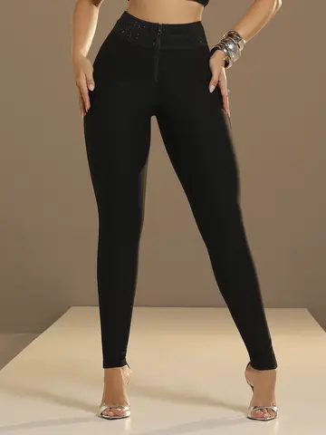 Calça Montaria Preta Elegante com Elástico Personalizado Pit Bull Jeans