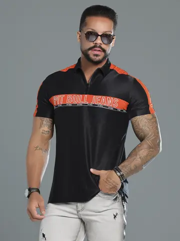 Polo Masculina Estilosa com Logomania em Relevo Pit Bull Jeans