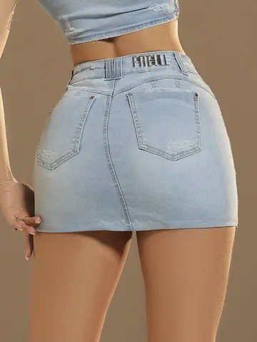 Minissaia Jeans Fashion e Casual com Lateral de Strass Pit Bull Jeans