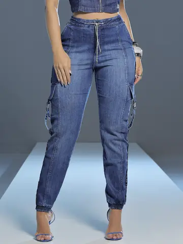 Calça Jogger Confortável com Elástico Lateral e Cordão de Strass Pit Bull Jeans