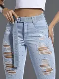 Calça Boyfriend Autêntica com Pedrarias e Cinto Personalizado Pit Bull Jeans