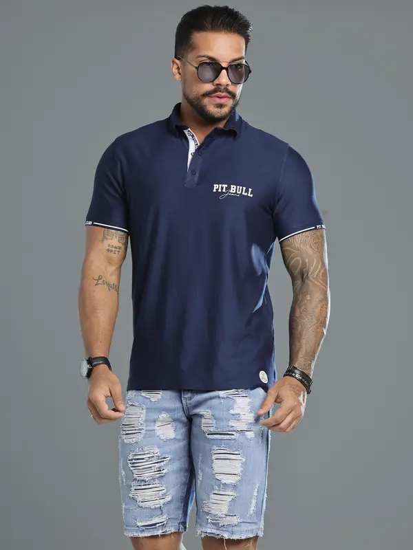 Polo Masculina Sofisticada e Casual com Estampa em Relevo Pit Bull Jeans