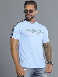 Camiseta Gola O Masculina Azul com Relevo Foil e Detalhe nos Ombros Pit Bull Jeans