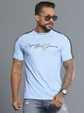 Camiseta Gola O Masculina Azul com Relevo Foil e Detalhe nos Ombros Pit Bull Jeans