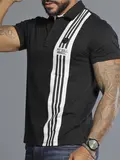 Polo Masculina com Listas Frontais e Estampa Hexagonal Pit Bull Jeans
