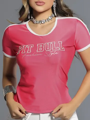 T-Shirt com Estampa Personalizada em Foil Pit Bull Jeans