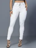Calça Jogger Branca com Bordado Lateral e Cós com Elástico de Strass Pit Bull Jeans