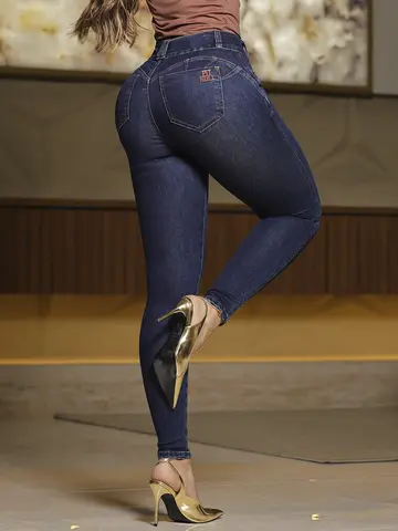 Calça Skinny Jeans Azul com Plaquinha e Aviamentos Cobre Pit Bull Jeans