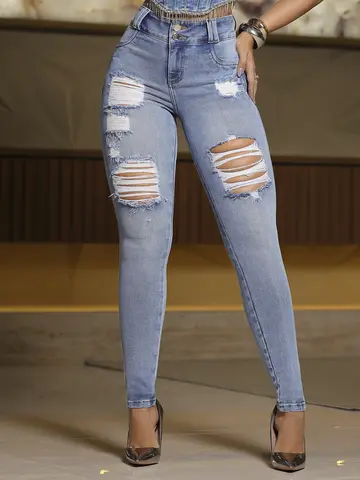 Calça Skinny Jeans Com Destroyer Localizado E Reforço Pit Bull Jeans