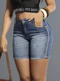 Bermuda Jeans Soltinha Lavado Azul Médio com Bordado Manual Pit Bull Jeans