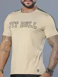 Camiseta Bege Masculina com Estampa em Relevo e Detalhe nos Ombros Pit Bull Jeans