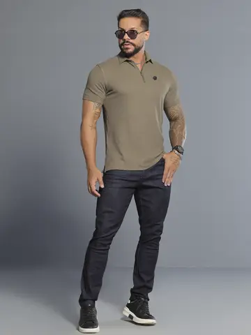 Polo Verde Musgo com Zíper e Gola Estruturada Pit Bull Jeans