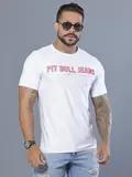 Camiseta Branca Masculina com Estampa em Relevo e Detalhes Vermelhos Pit Bull Jeans