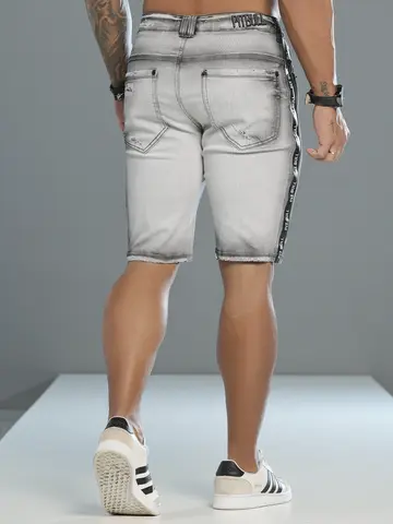 Bermuda Masculina Estilosa com Detalhes Puídos e Cordão de Amarração Pit Bull Jeans