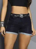 Short Jeans Azul Escuro com Cintura Alta e Detalhes Brilhantes Pit Bull Jeans
