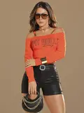 Blusa Cropped Laranja Com Alças E Glitter Pit Bull Jeans
