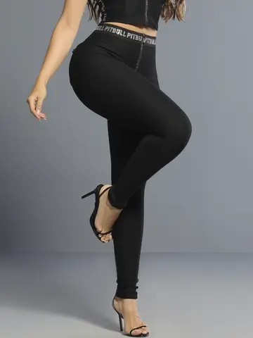 Calça Montaria Preta Com Elástico Personalizado E Bojo Removível Pit Bull Jeans