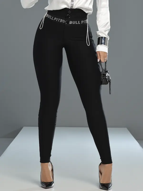 Calça Montaria Preta com Cintura Perfeita e Elástico Personalizado Pit Bull Jeans