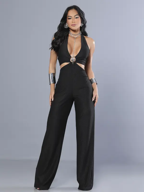 Macacão Preto Com Decote E Short Interno Pit Bull Jeans