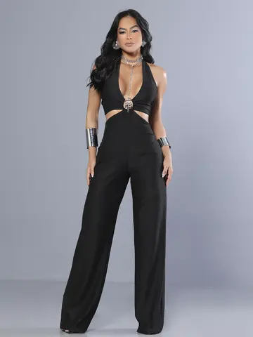 Macacão Preto Com Decote E Short Interno Pit Bull Jeans