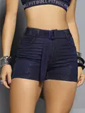 Short Jeans Azul Escuro Com Aplicação De Strass E Cinto Pit Bull Jeans