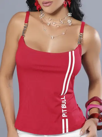 Regata Vermelha com Alças Personalizadas e Relevo Glitter Pit Bull Jeans