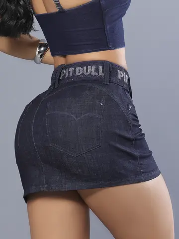 Minissaia Jeans Casual e Confortável com Cós Personalizado Pit Bull Jeans