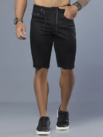 Bermuda Masculina Preta Sofisticada e Confortável com Amarração Pit Bull Jeans
