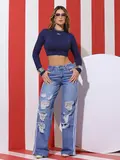 Calça Wide Leg Estilosa com Toque Destroyed e Lateral Personalizada Pit Bull Jeans