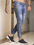 Calça Masculina Estilosa com Efeito Destroyed e Elástico Lateral Pit Bull Jeans
