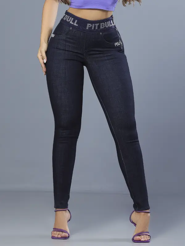 Calça Skinny Modeladora com Cós Largo e Elástico Personalizado Pit Bull Jeans