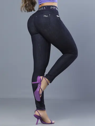 Calça Skinny Modeladora com Cós Largo e Elástico Personalizado Pit Bull Jeans